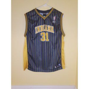Reggie Miller Indiana Pacers jersey! Navy w/ yellow pinstripes! Rare! Youth XL